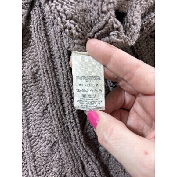 Free People Easy Cable V-neck Knit Sweater Brown Mushroom XS Tunic Oversized - Picture 12 of 14